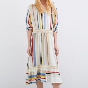 Zara Cotton Stripped Lace Accent Spring Dress